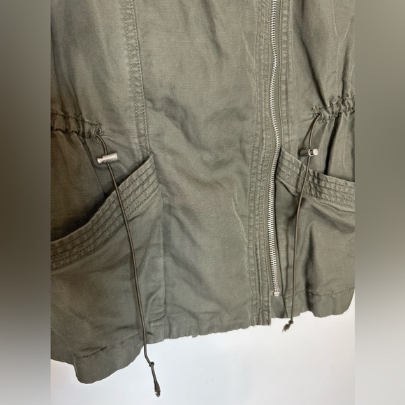 Kenneth Cole Army Green Zip Up Cinched Waist Overlap Front Linen Cotton Sz SM - Picture 4 of 10